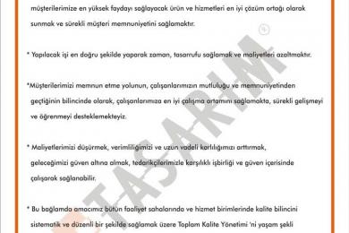 KALİTE STANDARTLARIMIZ ve  (İSG)-3